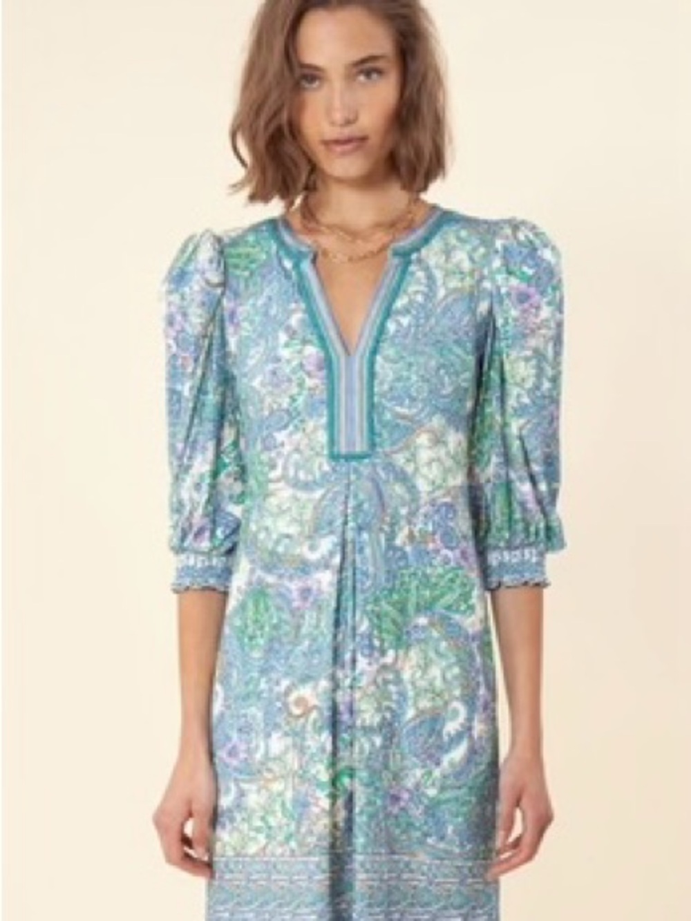 Hale Bob Blue Green Paisley Mini Dress